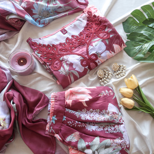 Mauve Floral Farsi Suit Set