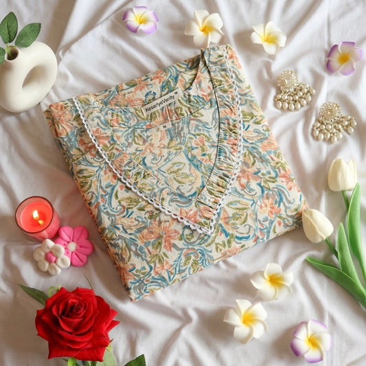 Pastel strokes floral Kurta Slim fit