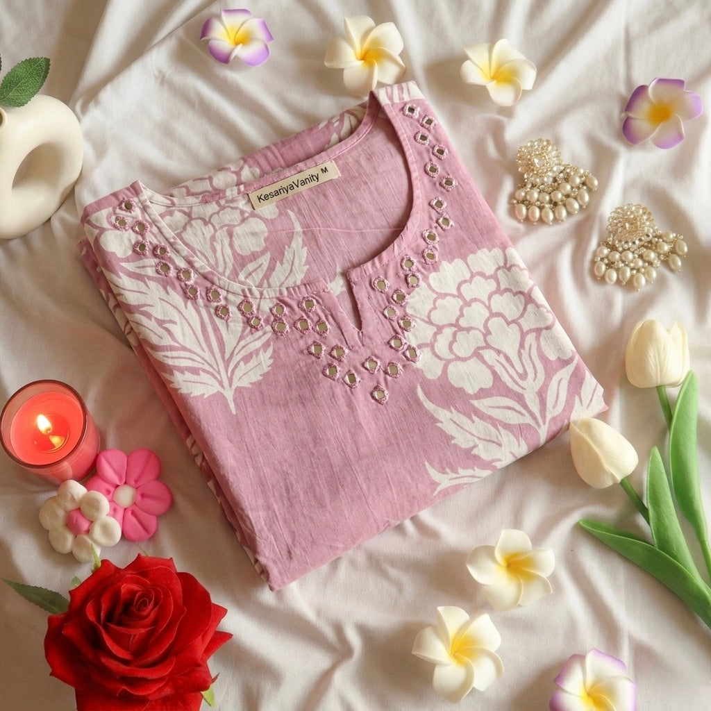 Lilac floral Kurta Slim fit (with attached sleeves)