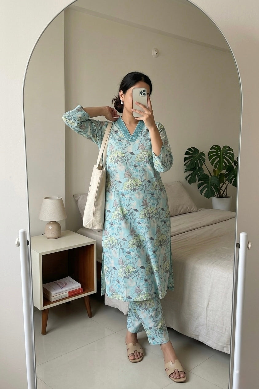 Aqua Blossom Suit Set - Raahat6.0