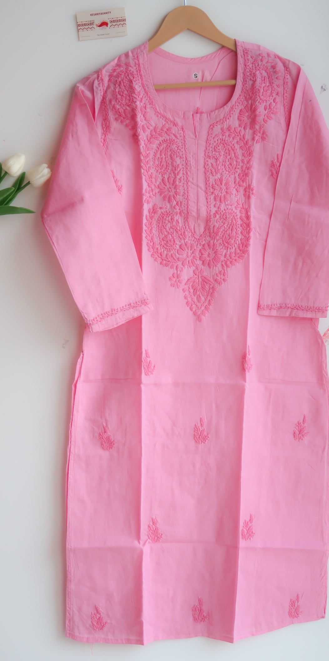 Pink Petal Harmony Chikankari Blossom Long Kurta
