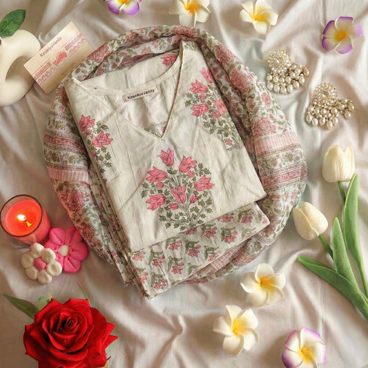 Peach Motifs Suit Set