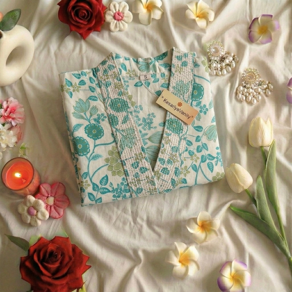 Aqua floral Kurta Slim fit