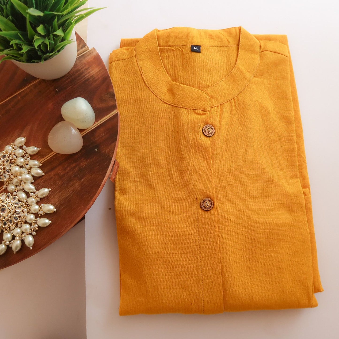 BirthdaySALE Essential - Solid Mustard Cotton Kurta with pockets