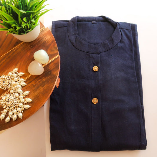 BirthdaySALE Essential - Solid Blue Cotton Kurta with pockets