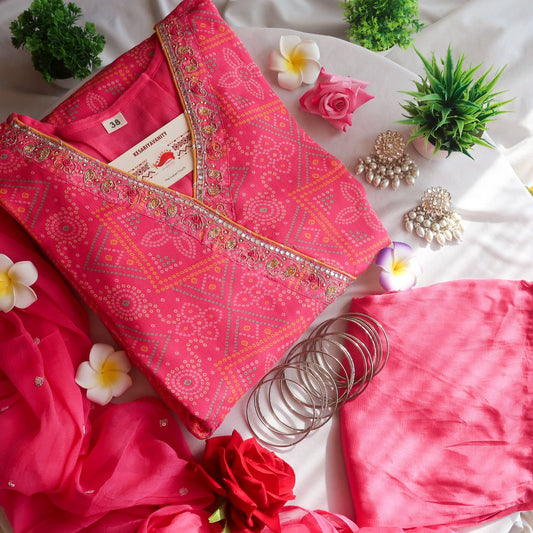 Pink Bandhani Nayra Cut Suit Set - SALE