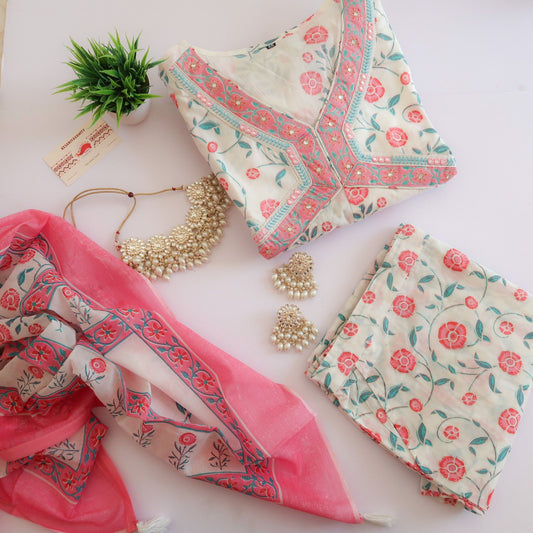 Sky is Pink handwork Inaayat Floral Suit Set : BirthdaySALE