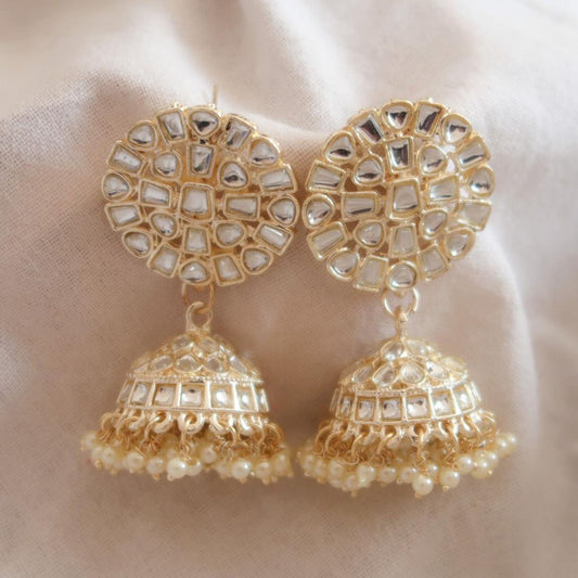 Golden Whisper Kundan Jhumki Earrings