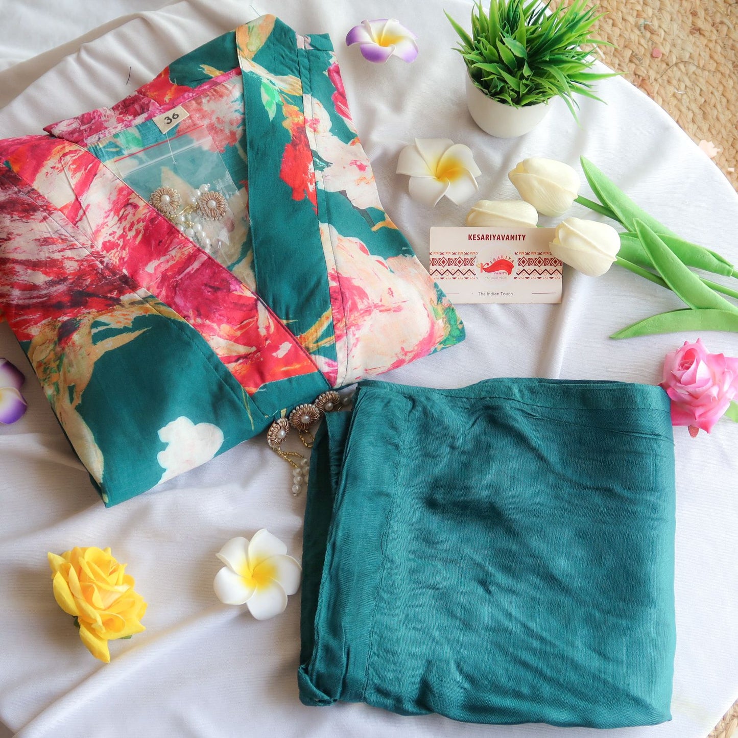 Teal Serene Blossom Suit Set