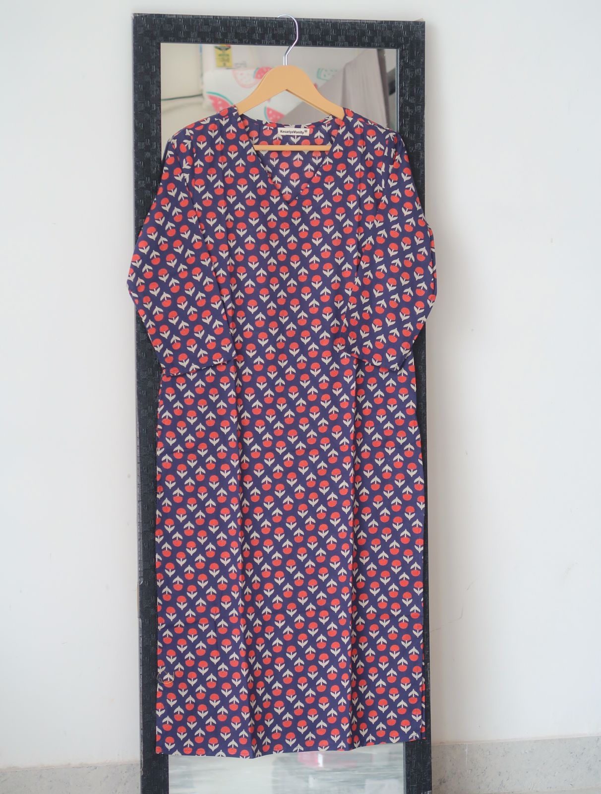 Daily Essential: Indigo Blossom V-Neck Long Kurta