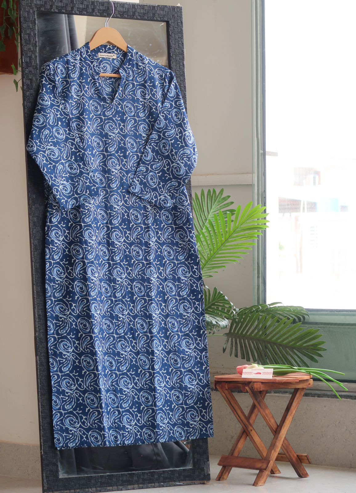 Daily Essential: Indigo Bliss Choker Neck Long Kurta