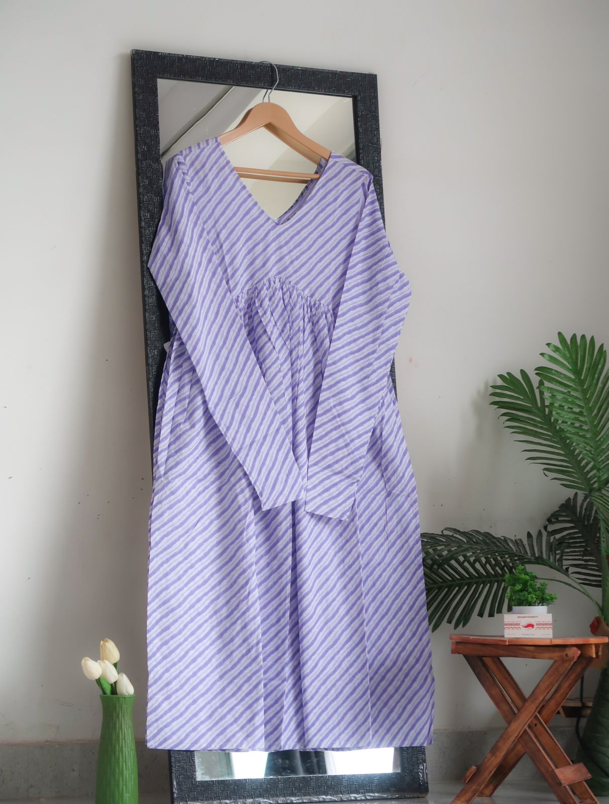 Lavender Leheriya Alia Cut Chudidar Sleeves Long Kurta