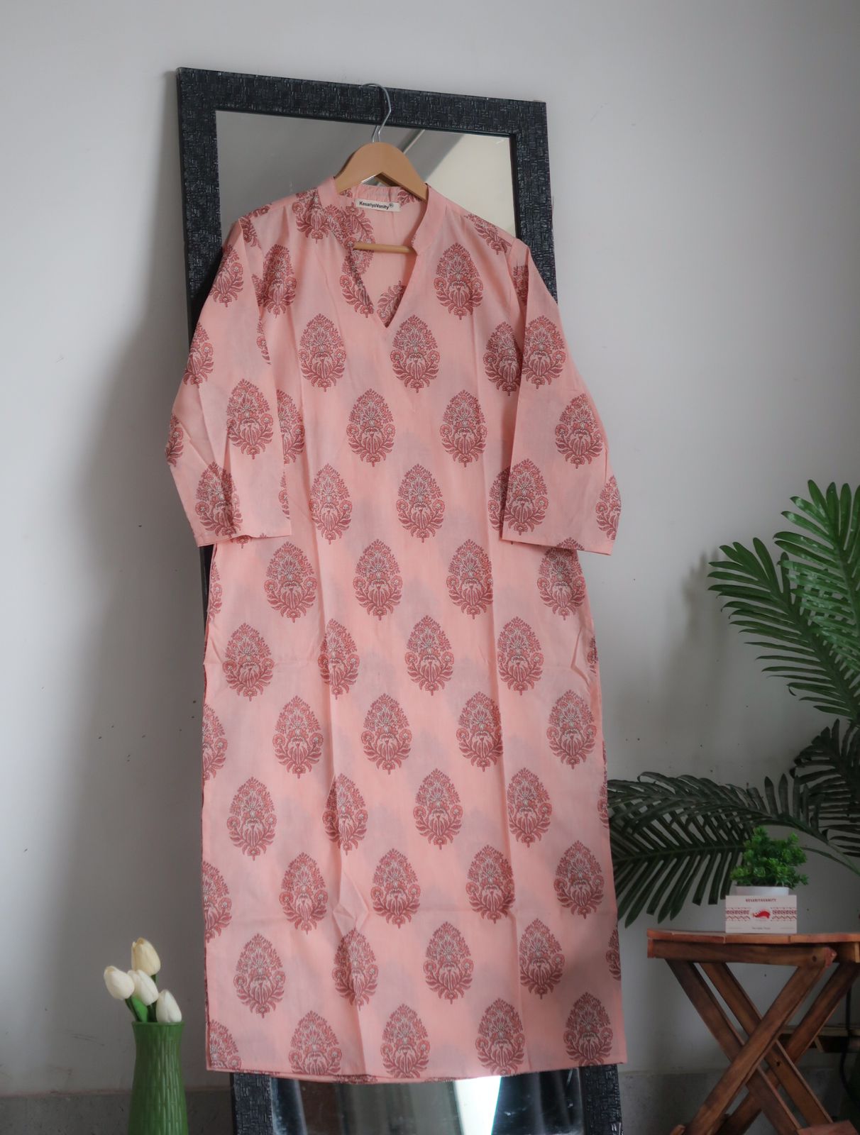 Daily Essential: Playful Pink Choker Neck Long Kurta - SALE