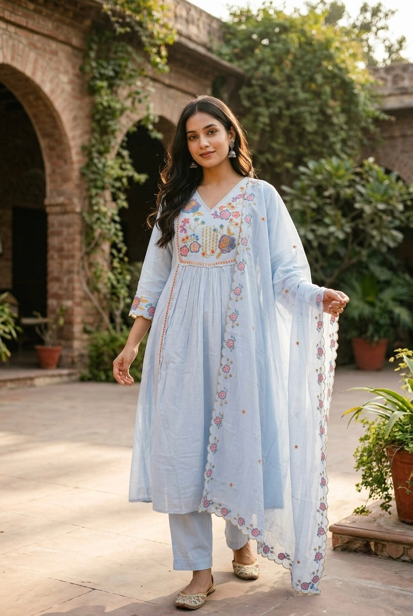 Baby Blue festive suit set ( Slim fit)