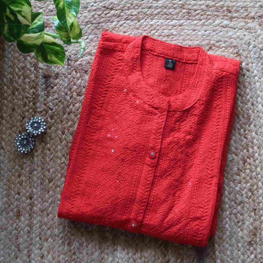 BirthdaySALE: Red is for special ones Embroidered Sequin Kurta