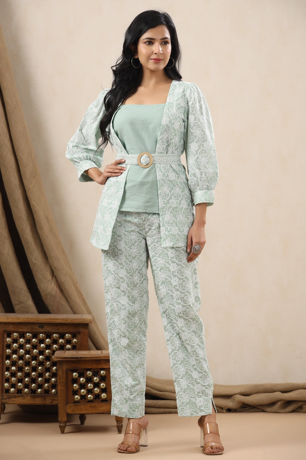 Wool-Blend Belted Jacket And Trousers Set - Gentle Herd